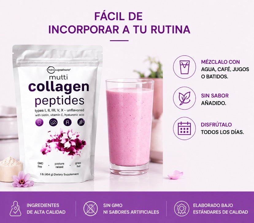Multi Collagen Peptides™ | 5 Tipos de Colágeno + Biotina + Vitamina C